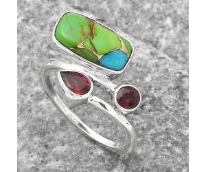 Blue Turquoise In Green Mohave and Garnet Ring size-7.5 SDR136265 R-1237, 7x13 mm