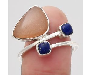 Natural Peach Moonstone and Lapis Ring size-8 SDR136293 R-1237, 10x14 mm