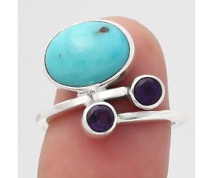 Natural Rare Turquoise Nevada Aztec Mt and Amethyst Ring size-6.5 SDR136326 R-1237, 9x12 mm