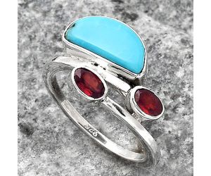 Natural Rare Turquoise Nevada Aztec Mt and Garnet Ring size-6.5 SDR136332 R-1237, 6x12 mm