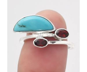 Natural Rare Turquoise Nevada Aztec Mt and Garnet Ring size-6.5 SDR136340 R-1237, 6x14 mm