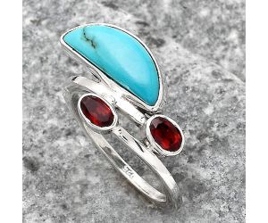 Natural Rare Turquoise Nevada Aztec Mt and Garnet Ring size-6.5 SDR136340 R-1237, 6x14 mm