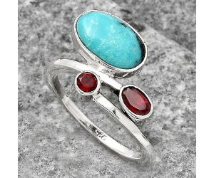 Natural Turquoise Morenci Mine and Garnet Ring size-6.5 SDR136386 R-1237, 6x10 mm