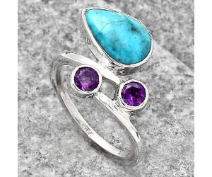 Natural Turquoise Morenci Mine and Amethyst Ring size-6.5 SDR136437 R-1237, 8x12 mm