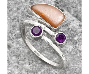 Natural Peach Moonstone and Amethyst Ring size-7 SDR136439 R-1237, 6x11 mm