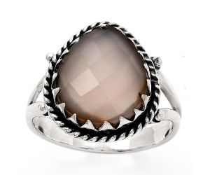Faceted Natural Pink Chalcedony Ring size-8.5 SDR137990 R-1474, 12x14 mm