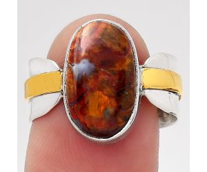 Two Tone - Natural Red Moss Agate Ring size-7.5 SDR139242 R-1519, 9x15 mm