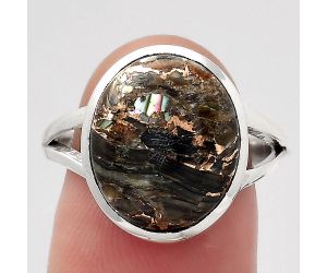 Natural Copper Abalone Shell Ring size-8 SDR139524 R-1005, 12x14 mm