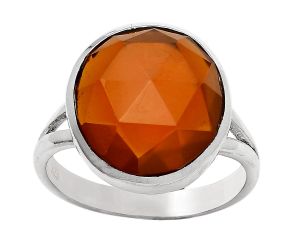 Faceted Lab Created Padparadscha Sapphire Ring size-8.5 SDR139612 R-1002, 13x15 mm