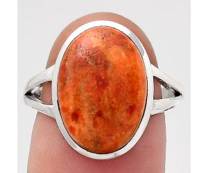Natural Red Sponge Coral Ring size-7.5 SDR139677 R-1005, 11x16 mm