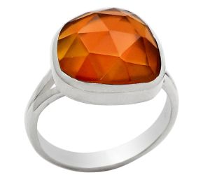 Faceted Lab Created Padparadscha Sapphire Ring size-7 SDR139749 R-1005, 14x14 mm
