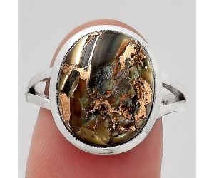 Natural Copper Abalone Shell Ring size-8.5 SDR140586 R-1005, 12x15 mm