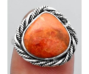 Natural Red Sponge Coral Ring size-7.5 SDR140965 R-1013, 13x13 mm
