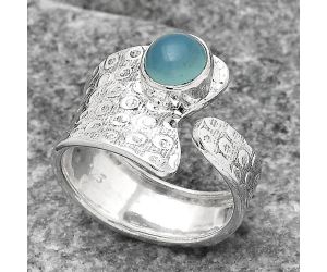 Adjustable - Natural Blue Chalcedony Ring size-8.5 SDR141252 R-1381, 7x7 mm