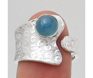 Adjustable - Natural Blue Chalcedony Ring size-7.5 SDR141261 R-1381, 7x7 mm