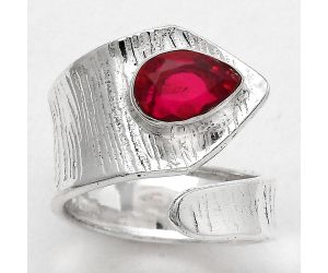 Adjustable - Lab Created Ruby Ring size-7 SDR141338 R-1374, 6x9 mm