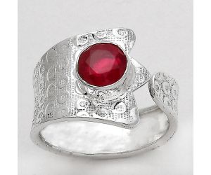Adjustable - Lab Created Ruby Ring size-8 SDR141428 R-1381, 7x7 mm
