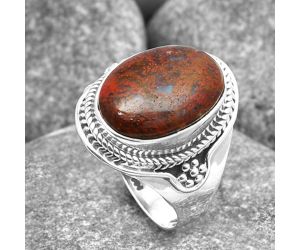 Natural Red Moss Agate Ring size-7.5 SDR141915 R-1312, 10x14 mm