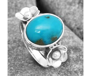 Floral - Kingman Turquoise With Pyrite 925 Silver Ring s.7.5 Jewelry R-1509, 10x13 mm