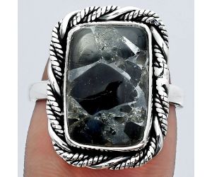 Natural Obsidian And Zinc Ring size-7.5 SDR142140 R-1013, 10x15 mm