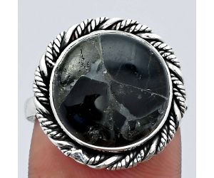 Natural Obsidian And Zinc Ring size-8 SDR142235 R-1013, 14x14 mm