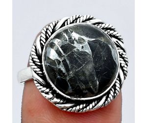 Natural Obsidian And Zinc Ring size-7.5 SDR142327 R-1013, 13x13 mm