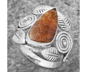 Spiral - Natural Sutured Ammonite Ring size-7.5 SDR146918 R-1352, 8x16 mm