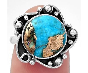 Natural Shell In Black Blue Turquoise Ring size-8 SDR150400 R-1077, 12x12 mm