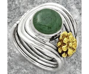 Two Tone Adjustable Flower - Green Aventurine Ring size-9 SDR150905 R-1491, 9x9 mm