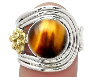Two Tone Adjustable Flower Tiger Eye Ring size-6.5 SDR150924 R-1491, 11x11 mm