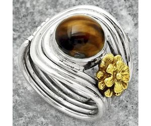 Two Tone Adjustable Flower - Tiger Eye Ring size-7 SDR150929 R-1491, 9x9 mm