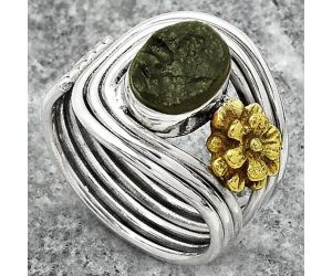 Two Tone Adjustable Flower - Tektite Rough Ring size-8 SDR150931 R-1491, 7x9 mm