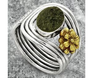 Two Tone Adjustable Flower - Tektite Rough Ring size-6.5 SDR150933 R-1491, 7x10 mm