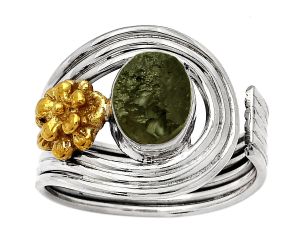 Two Tone Adjustable Flower - Tektite Rough Ring size-7 SDR150934 R-1491, 7x9 mm