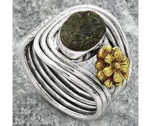 Two Tone Adjustable Flower - Tektite Rough Ring size-7 SDR150934 R-1491, 7x9 mm