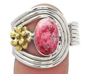 Two Tone Adjustable Flower - Pink Thulite Ring size-8.5 SDR150965 R-1491, 7x11 mm