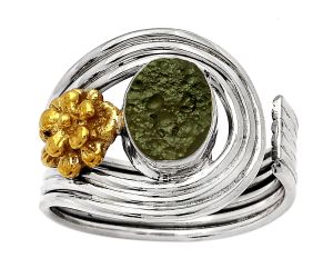 Two Tone Adjustable Flower - Tektite Rough Ring size-7.5 SDR150967 R-1491, 7x9 mm