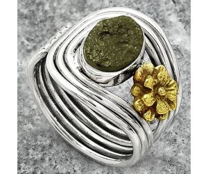 Two Tone Adjustable Flower - Tektite Rough Ring size-7.5 SDR150967 R-1491, 7x9 mm