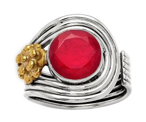 Two Tone Adjustable Flower - Lab Created Ruby Ring size-6.5 SDR150975 R-1491, 10x10 mm