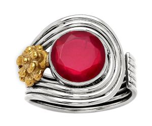 Two Tone Adjustable Flower - Lab Created Ruby Ring size-9.5 SDR150976 R-1491, 10x10 mm