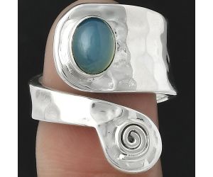 Adjustable - Natural Blue Chalcedony Ring size-7 SDR152100 R-1374, 6x8 mm