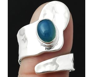 Adjustable - Natural Blue Chalcedony Ring size-6 SDR152158 R-1327, 6x8 mm