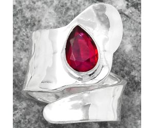 Adjustable - Lab Created Ruby Ring size-6 SDR152160 R-1327, 6x9 mm