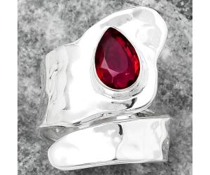 Adjustable - Lab Created Ruby Ring size-6 SDR152187 R-1327, 6x9 mm