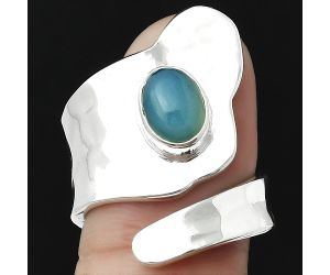 Adjustable - Natural Blue Chalcedony Ring size-7 SDR152200 R-1327, 6x8 mm
