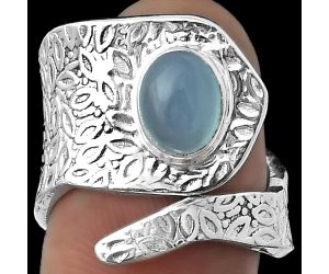Adjustable - Natural Blue Chalcedony Ring size-7 SDR152338 R-1374, 6x8 mm