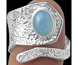 Adjustable - Natural Blue Chalcedony Ring size-7 SDR152355 R-1374, 6x8 mm