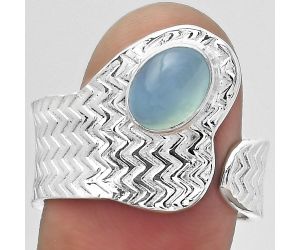 Adjustable - Natural Blue Chalcedony Ring size-8.5 SDR152407 R-1381, 6x8 mm