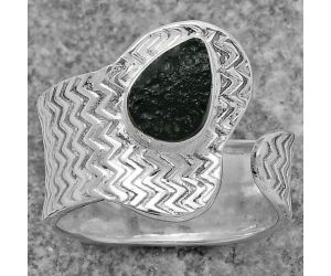 Adjustable - Tektite Rough - Greek Ring size-9.5 SDR152534 R-1381, 7x9 mm