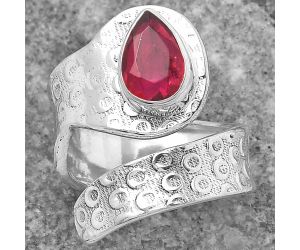 Adjustable - Lab Created Ruby Ring size-6 SDR152608 R-1374, 6x9 mm